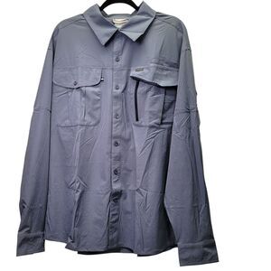 Northyard Men Button Front Shirt Blue Long Sleeve Vented Fishing Hiking X-Large